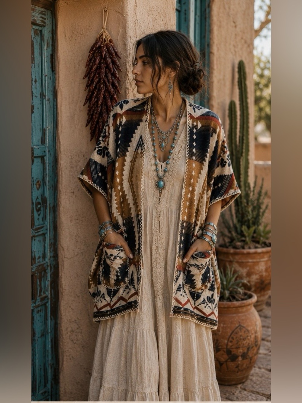 Southwestern Blanket Poncho Cardigan | Western Cottagecore Rodeo Ranch Festival